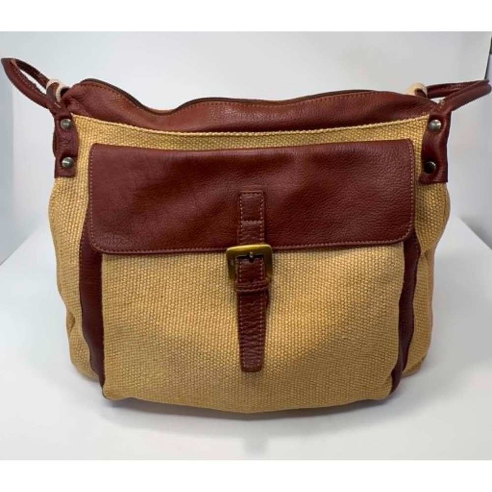 2 EFFE Pellitterie Woven Canvas Leather Shoulder Bag Rustic Boho Tote Italy Made